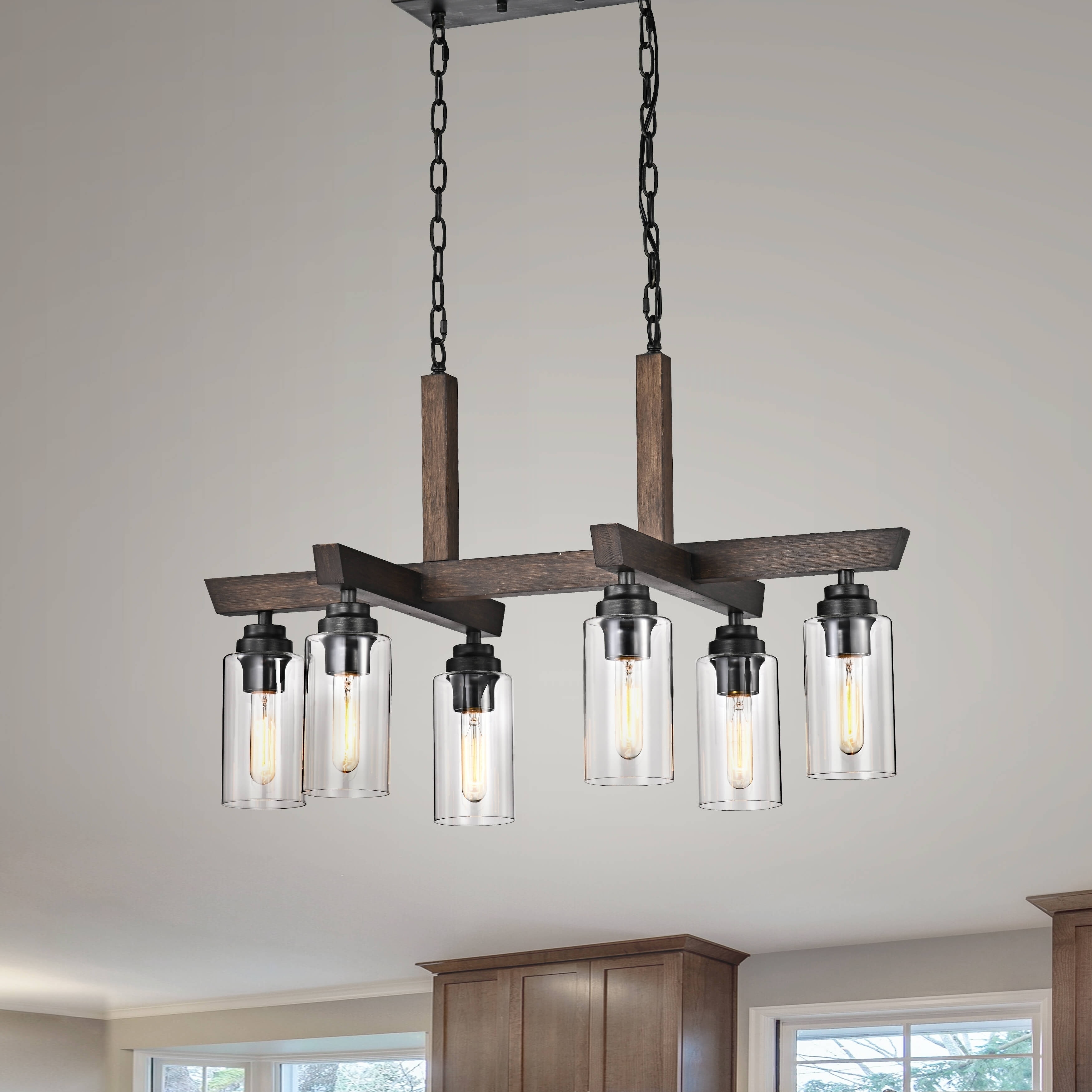 Alicia 6-light Wood Frame Clear Glass Shade Chandelier - N/A - Chandeliers For Bedrooms by Overstock.com