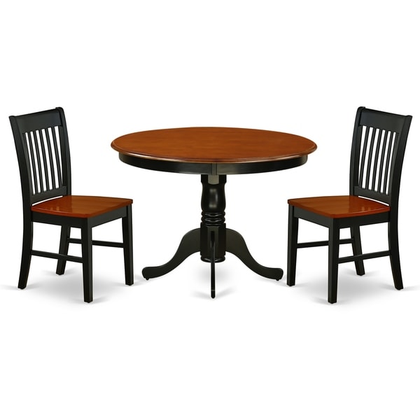 Round 42 Inch Table and Wood Seat Chairs in Black and Cherry Finish (Number of Chairs Option)