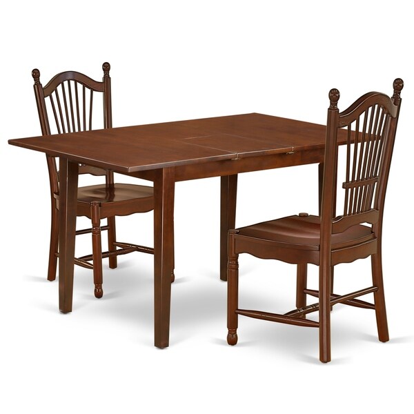 Rectangle 42/53.5 Inch Table and Wood Seat Chairs in Mahogany Finish (Number of Chairs Option)