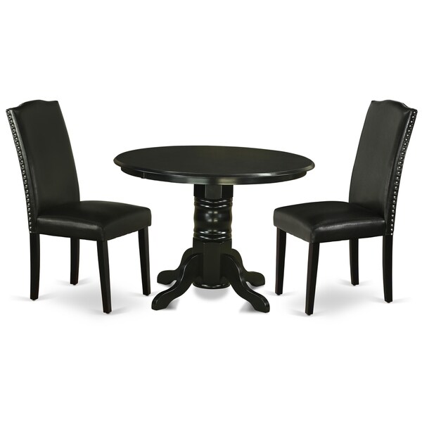 Round 42 Inch Table and Parson Chairs in Black PU Leather (Number of Chairs Option)