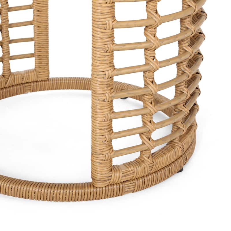 Bautista Indoor Modern Boho Wicker Side Table with Tempered Glass Top by Christopher Knight Home