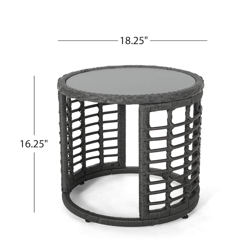 Bautista Indoor Modern Boho Wicker Side Table with Tempered Glass Top by Christopher Knight Home