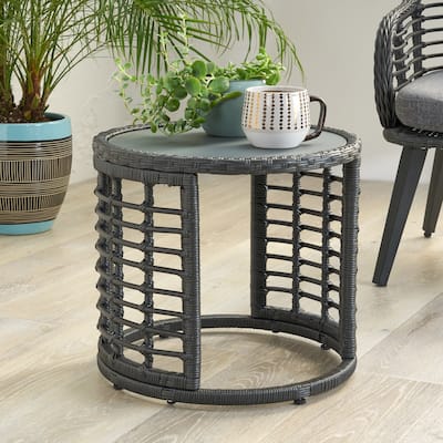 Bautista Indoor Modern Boho Wicker Side Table with Tempered Glass Top by Christopher Knight Home