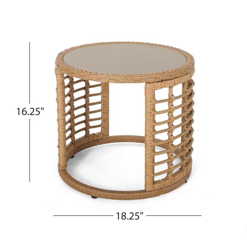 Bautista Indoor Modern Boho Wicker Side Table with Tempered Glass Top by Christopher Knight Home