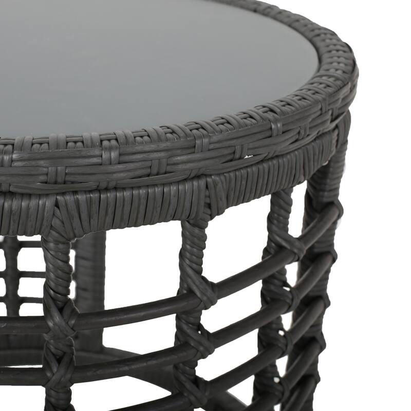 Tatiana Outdoor Modern Boho Wicker Side Table with Tempered Glass Top by Christopher Knight Home