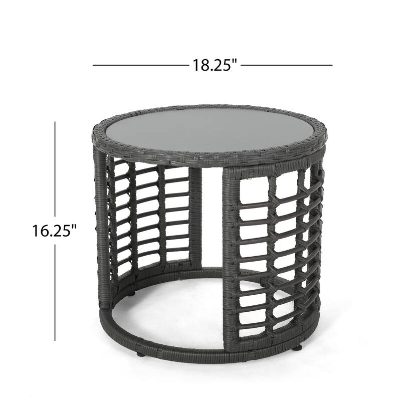 Tatiana Outdoor Modern Boho Wicker Side Table with Tempered Glass Top by Christopher Knight Home