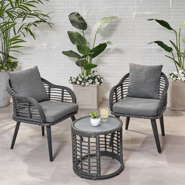 Shop Tatiana Outdoor Modern Boho 2 Seater Wicker Chat Set With Side Table By Christopher Knight Home On Sale Overstock 28987059