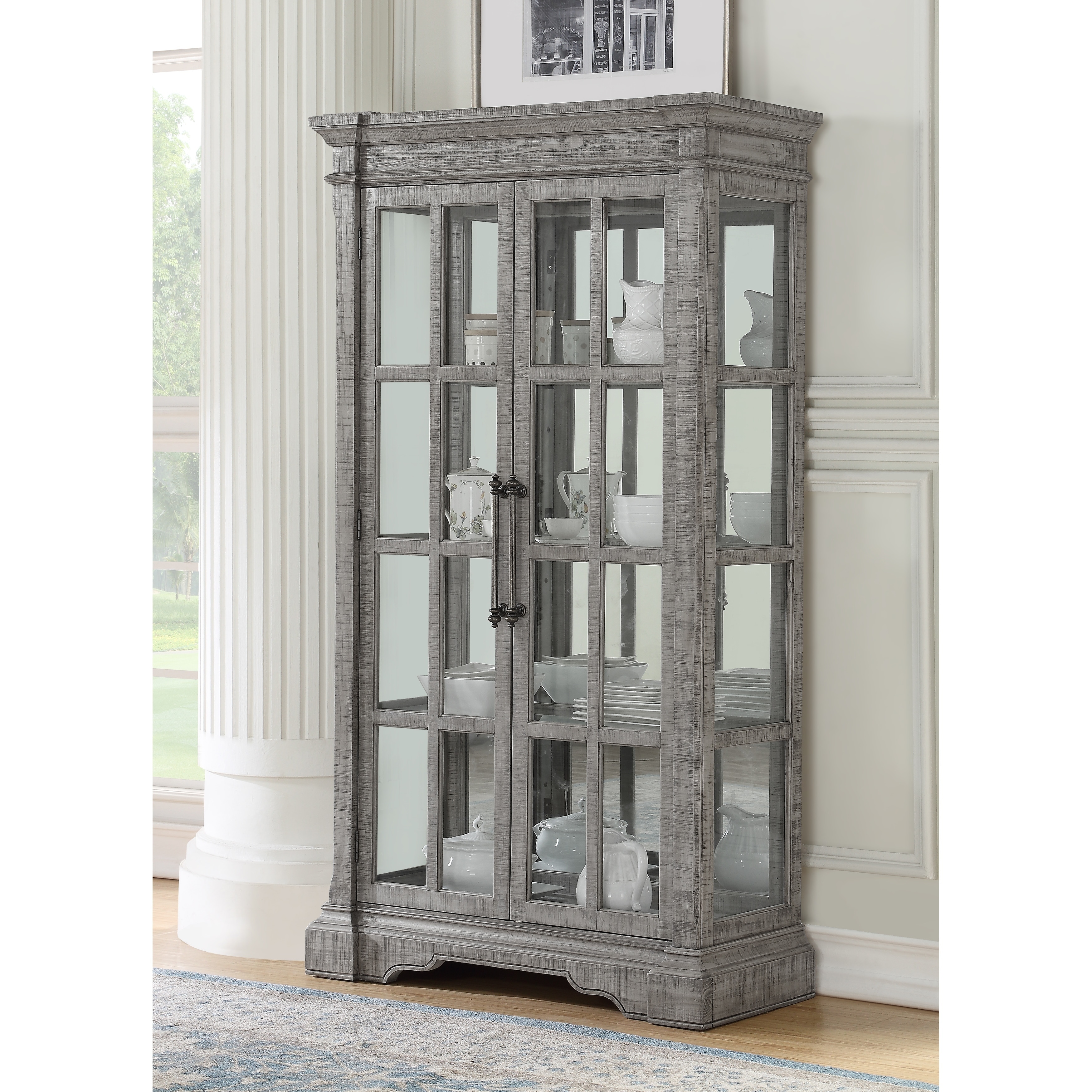 Shop Wooden Curio With Double Door Glass Cabinets And 4 Shelves