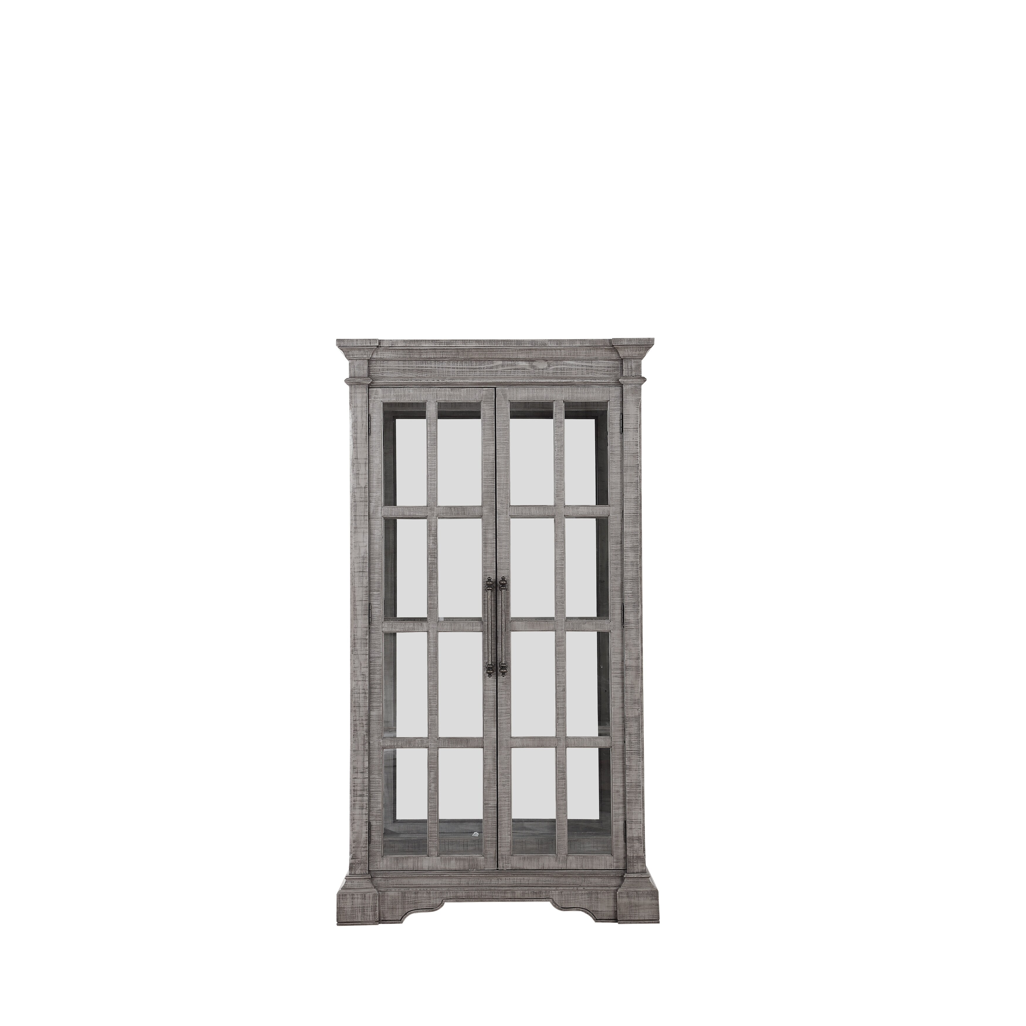 Wooden Curio With Double Door Glass Cabinets And 4 Shelves Gray Overstock 28987103