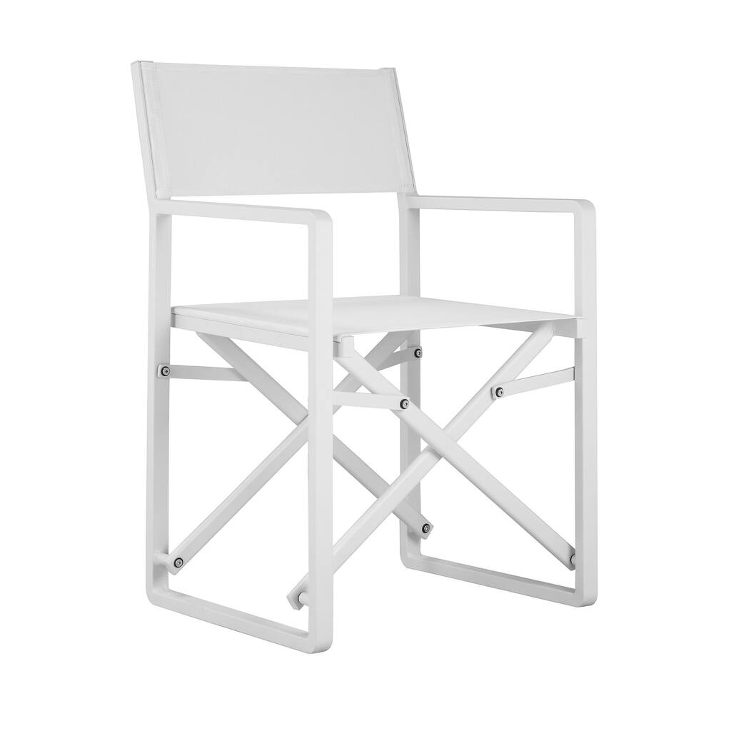 Foldable Metal Directors Chair Set with Fabric Seat and Back, White