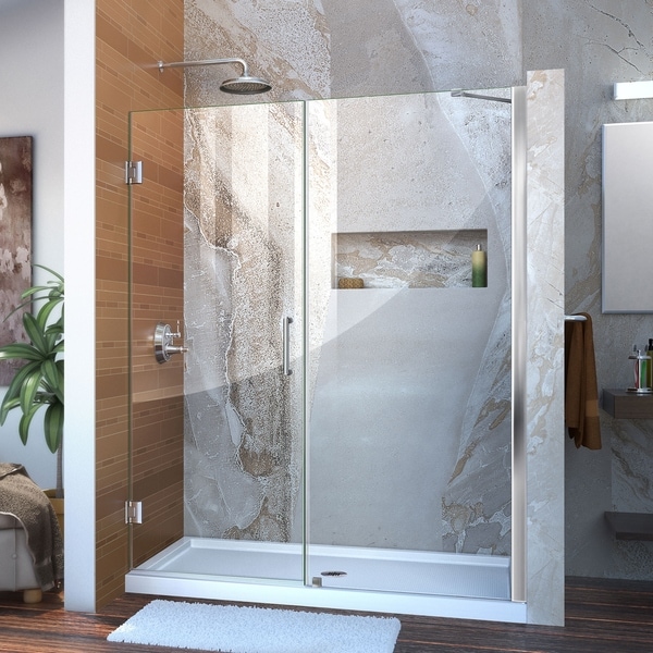 DreamLine Unidoor 54-55 in. W x 72 in. H Frameless Hinged Shower Door with Support Arm - 54" - 55" W