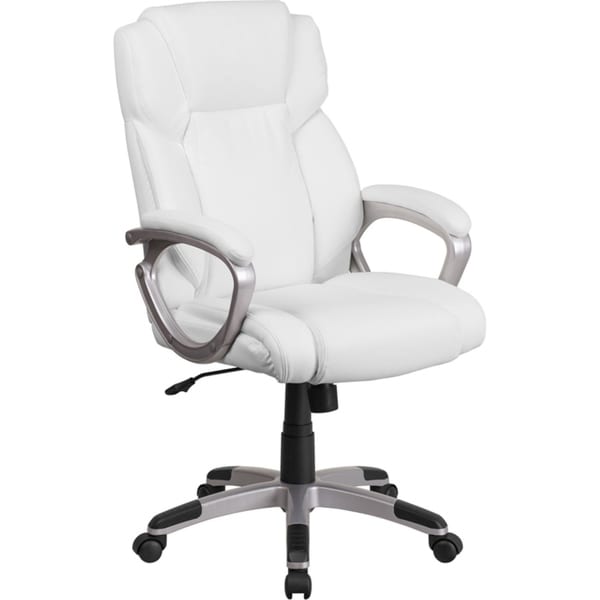 Offex Mid Back White Leather Executive Swivel Office Chair with Padded Arms