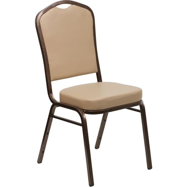 Offex Crown Back Stacking Banquet Chair with Tan Vinyl and 2.5'' Thick Seat - Copper Vein Frame