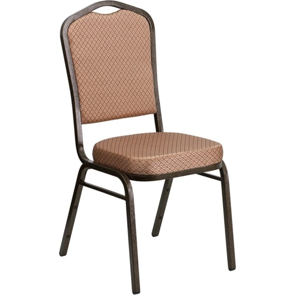 Offex Crown Back Stacking Banquet Chair with Gold Diamond Patterned Fabric and 2.5'' Thick Seat - Gold Vein Frame