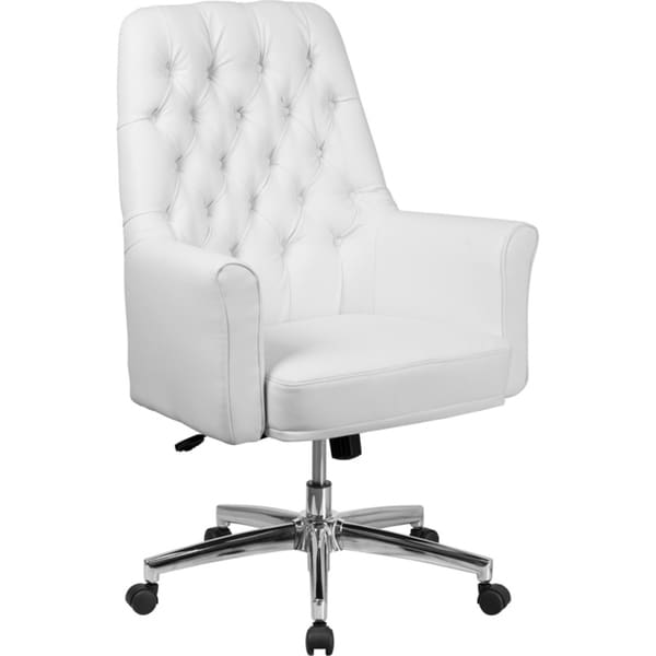 Offex Mid Back Traditional Tufted White Leather Executive Swivel Office Chair with Arms
