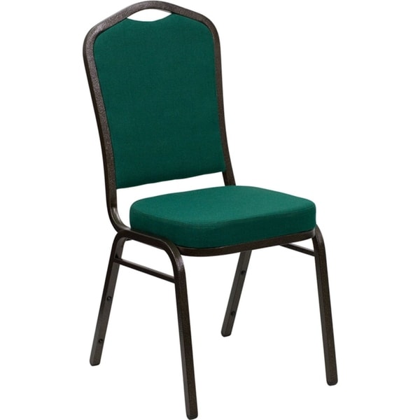 Offex Crown Back Stacking Banquet Chair with Green Fabric and 2.5'' Thick Seat - Gold Vein Frame