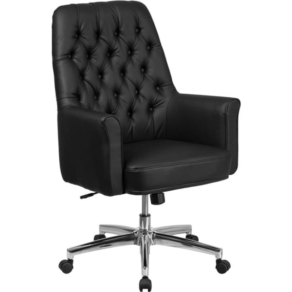 Offex Mid Back Traditional Tufted Black Leather Executive Swivel Office Chair with Arms