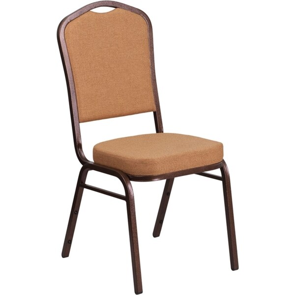 Offex Crown Back Stacking Banquet Chair with Brown Fabric and 2.5'' Thick Seat - Copper Vein Frame