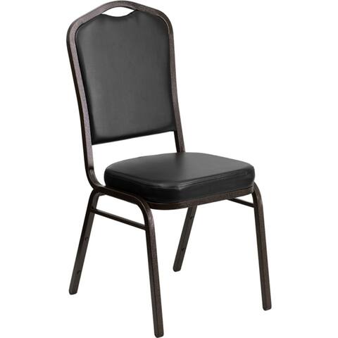 Offex Crown Back Stacking Banquet Chair with Black Vinyl and 2.5'' Thick Seat - Gold Vein Frame