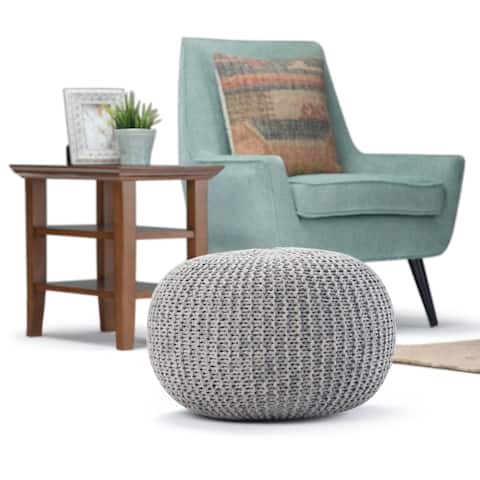 The Curated Nomad Holladay Contemporary Round Hand-knit Pouf in Grey Cotton