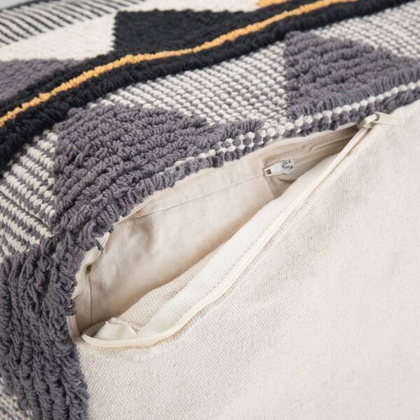 Wyndenhall Bebe Transitional Square Pouf In Black Grey White Handloom Woven Pattern As Is Item Overstock