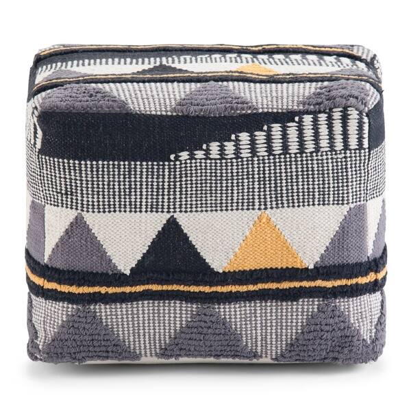 Wyndenhall Bebe Transitional Square Pouf In Black Grey White Handloom Woven Pattern As Is Item Overstock