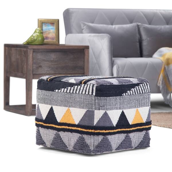 Wyndenhall Bebe Transitional Square Pouf In Black Grey White Handloom Woven Pattern As Is Item Overstock