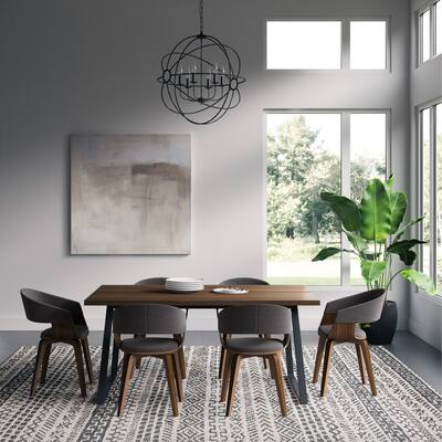 WYNDENHALL Calinda Mid Century Modern II 7 Pc Dining Set with 6 Upholstered Bentwood Dining Chairs and 66 inch Wide Table