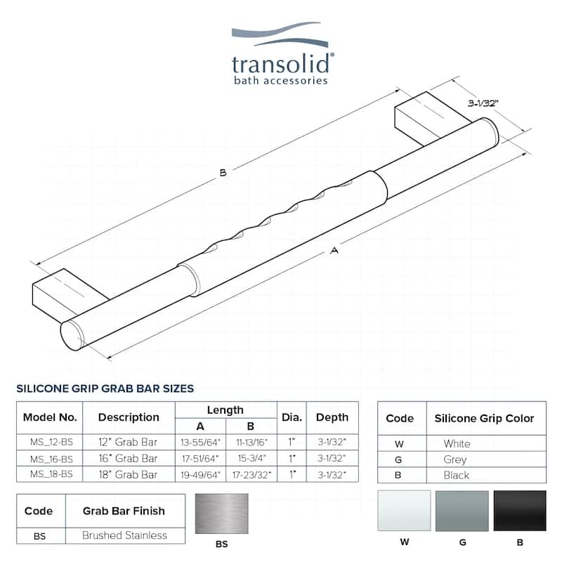 Transolid Maddox Grab Bar with White Rubber Handle