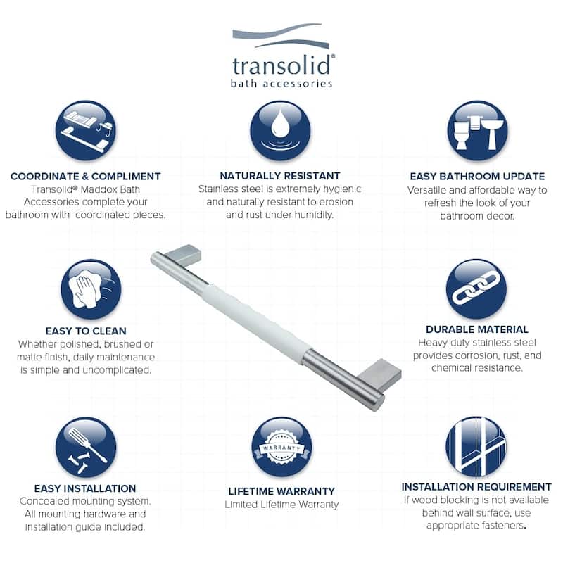 Transolid Maddox Grab Bar with White Rubber Handle