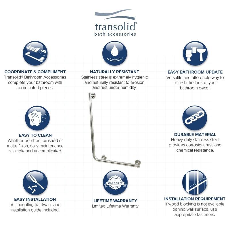 Transolid Z-Series Right Side L shape Grab Bar - Brushed Stainless