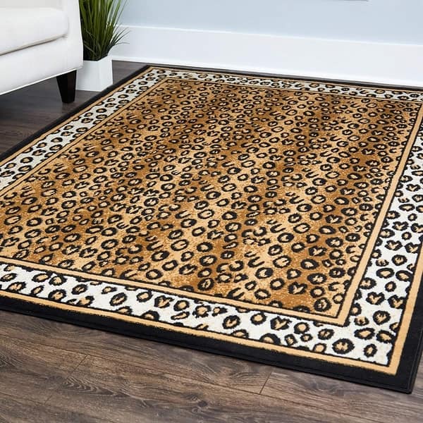 Shop Cheetah Animal Print Bordered Area Rug 7 8 X 10 7 7 8 X