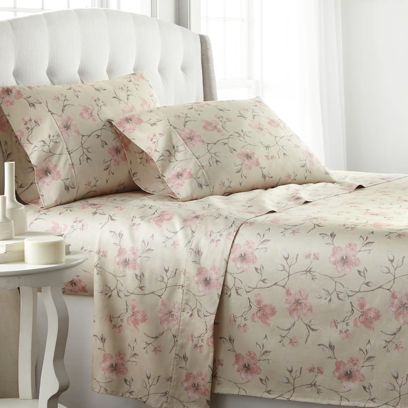 Mystic Garden Extra Deep Pocket Cotton Sateen 4-piece Bed Sheet Set - Soft Sand - Full