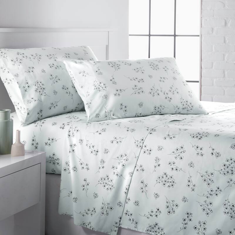 Vilano Choice Ultra-Soft Sweet Floral 4-Piece Printed Bed Sheet Set - Ballard Blue - Twin XL