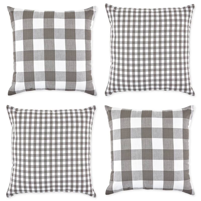 Porch & Den Crestline Gingham Pillow Covers - 18x18 Set of 4 - Grey & White Check-Gingham