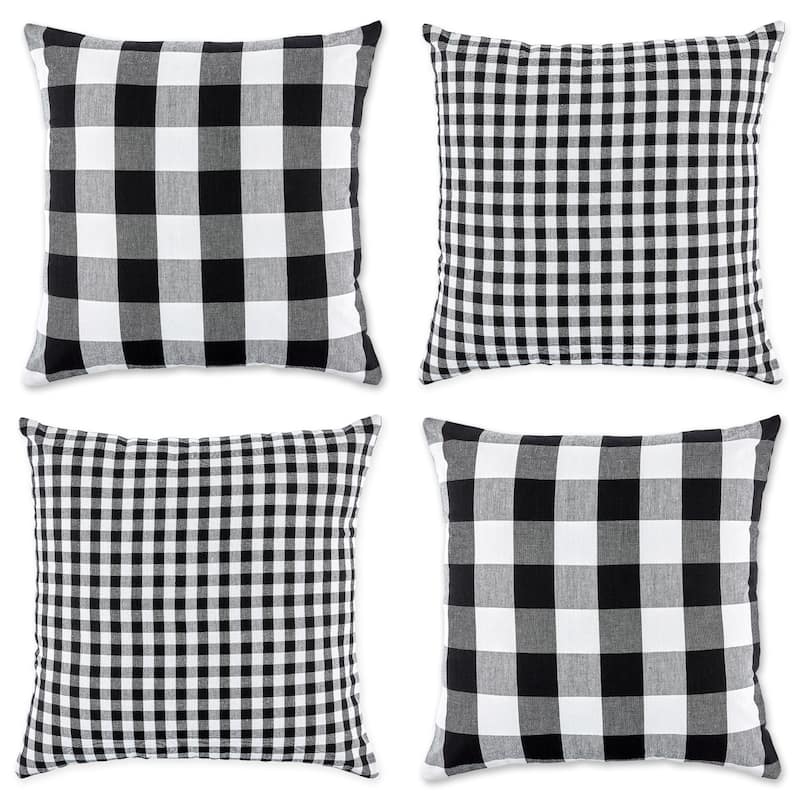Porch & Den Crestline Gingham Pillow Covers - 18x18 Set of 4 - Black & White Check-Gingham