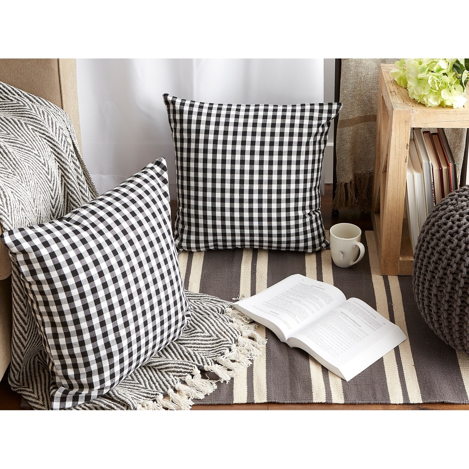 navy gingham pillow
