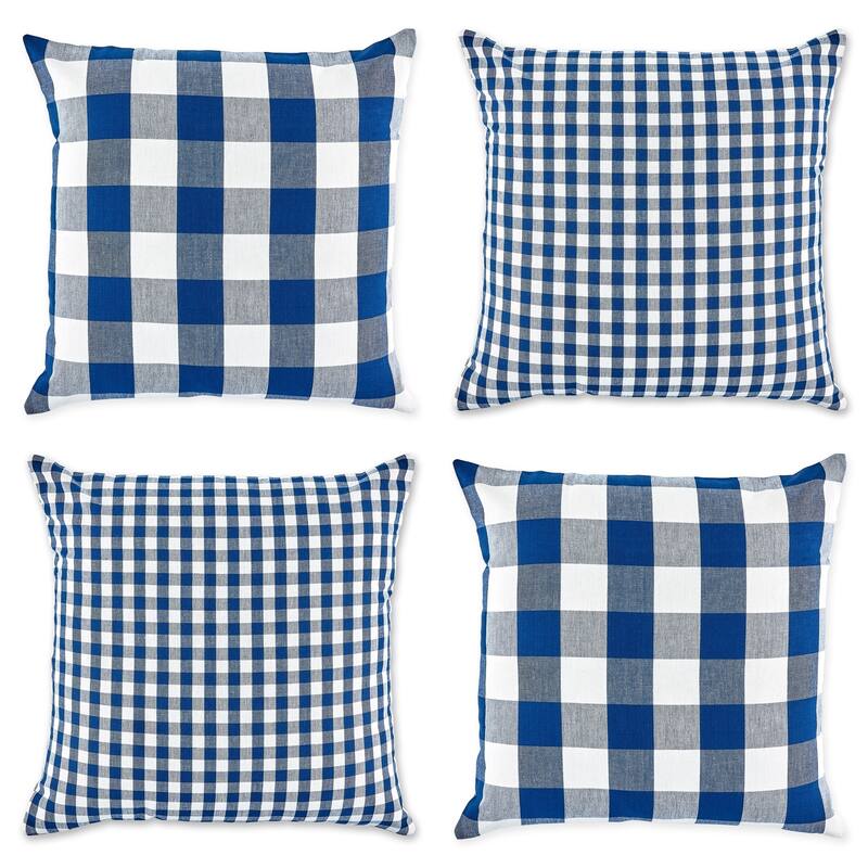 Porch & Den Crestline Gingham Pillow Covers - 18x18 Set of 4 - Navy & White Check-Gingham