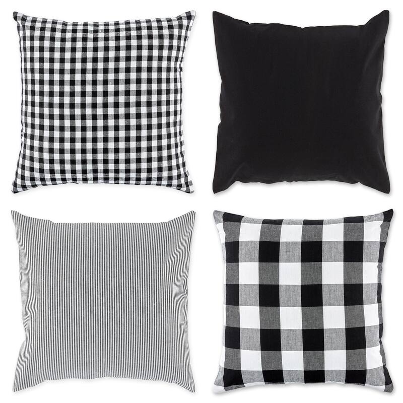 Porch & Den Crestline Gingham Pillow Covers - 18x18 Set of 4 - Black & White Assorted