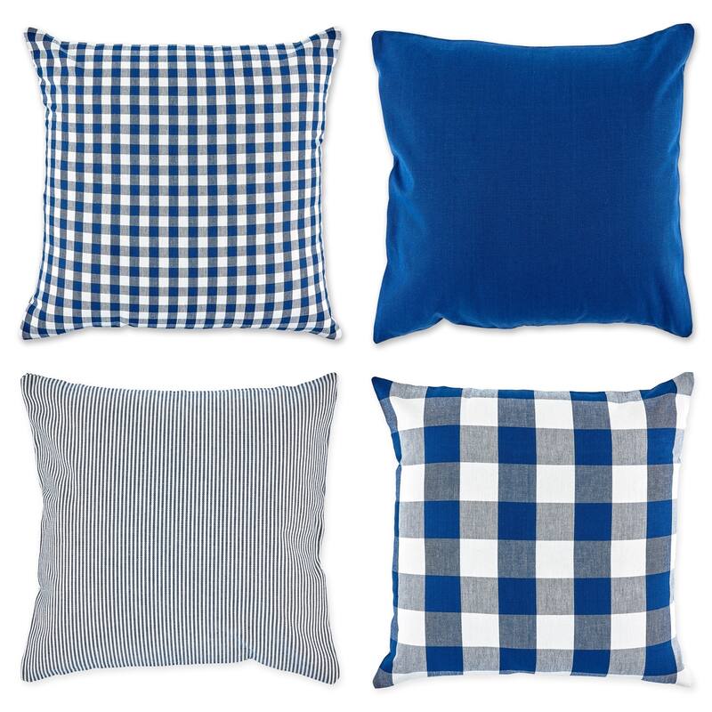 Porch & Den Crestline Gingham Pillow Covers - 18x18 Set of 4 - Navy & White Assorted
