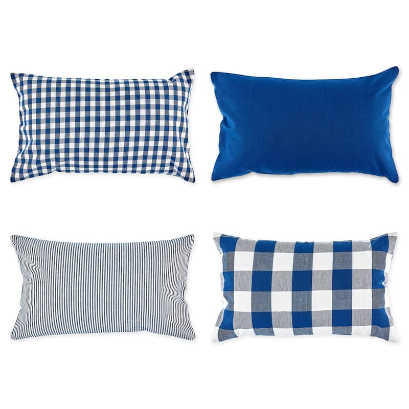 Porch & Den Crestline Gingham Pillow Covers - 12x20 Set of 4 - Navy & White Assorted