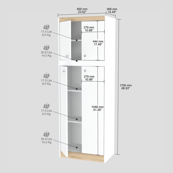 Inval GALLEY White and Vienes Oak Kitchen 4 Door Pantry On Sale