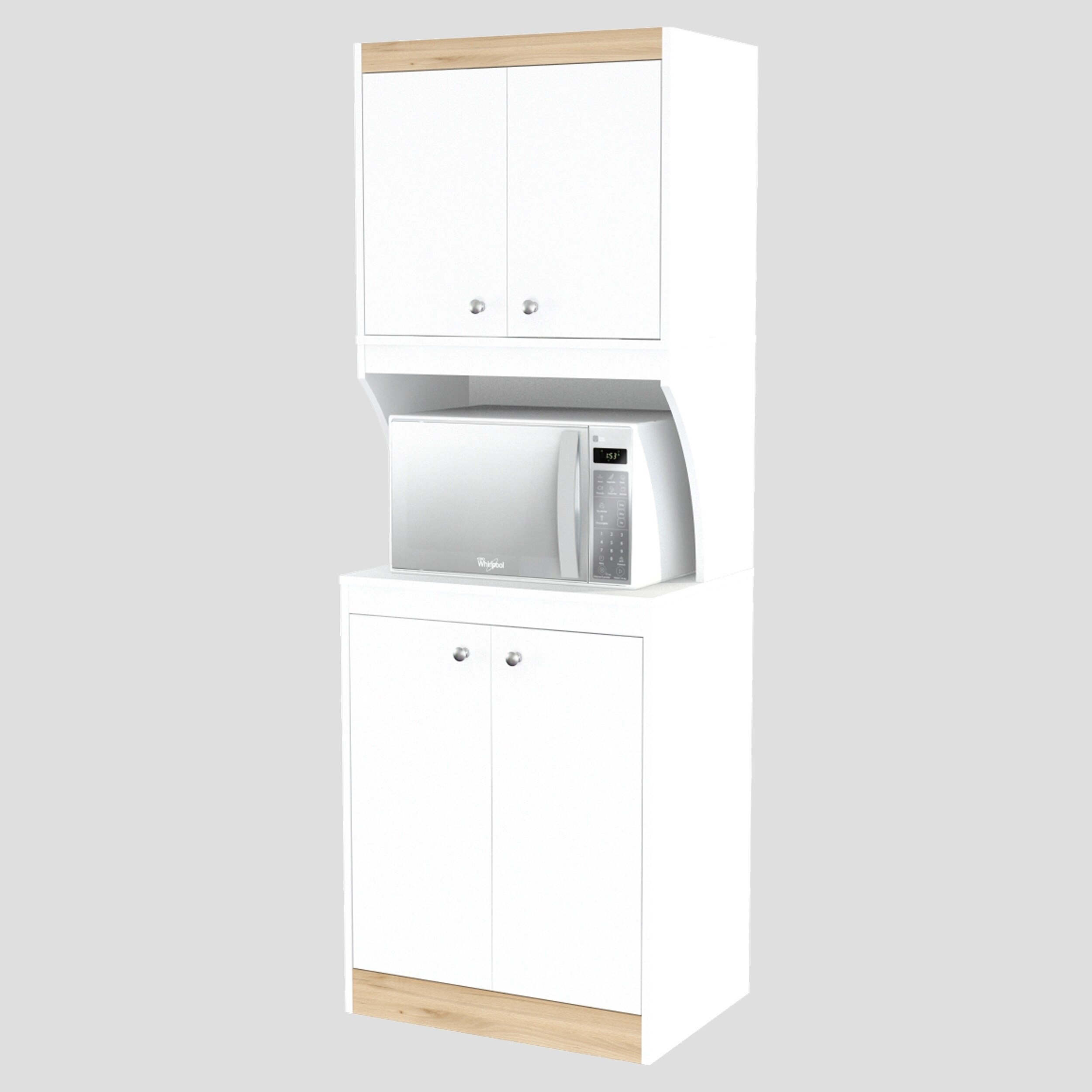 Shop Inval Galley White And Oak 4 Door Pantry With Microwave Storage Overstock 28992125