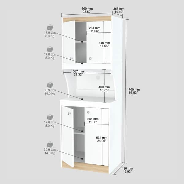 Shop Inval Galley White And Oak 4 Door Pantry With Microwave