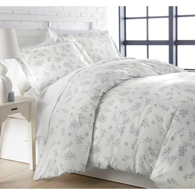 Vilano Ultra-Soft Sweet Florals 3-piece Duvet Cover and Sham Set - Lunar Grey - King - Cal King