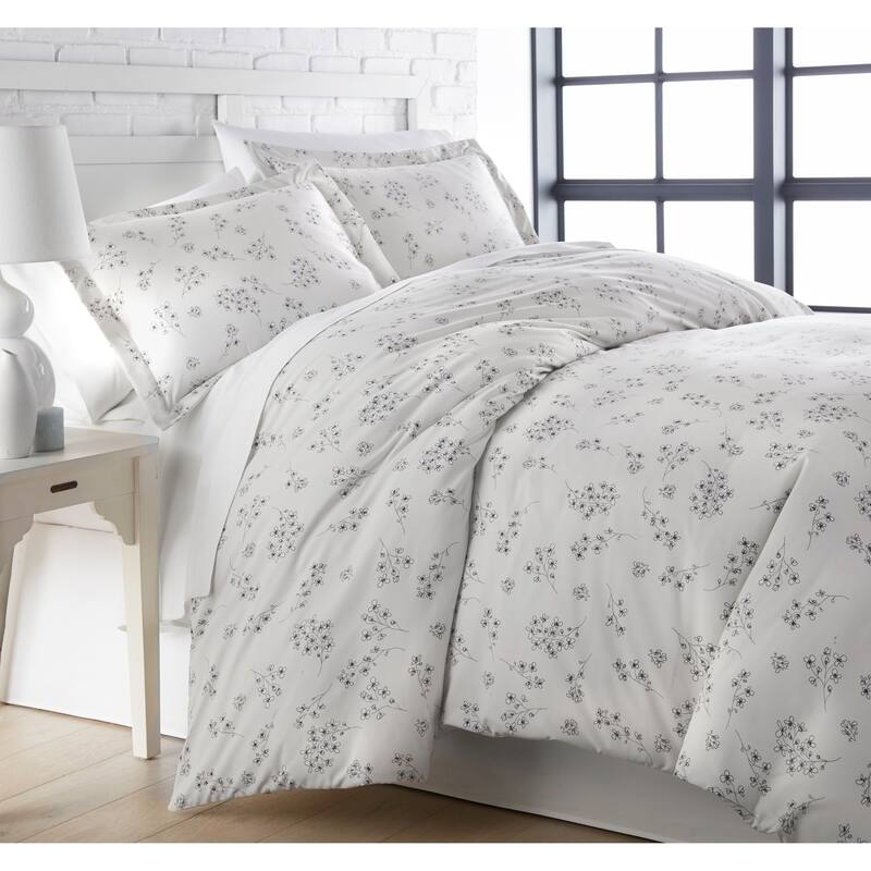 Vilano Ultra-Soft Sweet Florals 3-piece Duvet Cover and Sham Set - Lunar Grey - Full - Queen