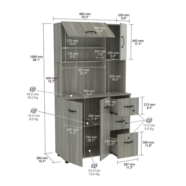 Inval laminate kitchen microwave storage deals cabinet