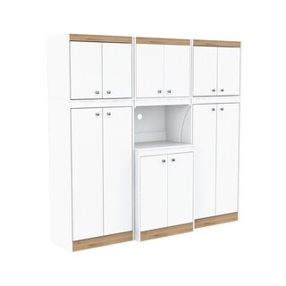 Inval GALLEY White and Vienes Oak 3-Piece Pantry Set
