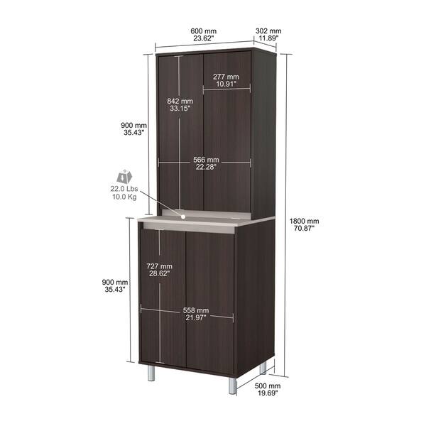 Inval AMBROSSIA Breakroom 4-Door Cabinet, Espresso and Amber Grey Inval AMBROSSIA Breakroom 4-Door Cabinet, Espresso and Amber Grey