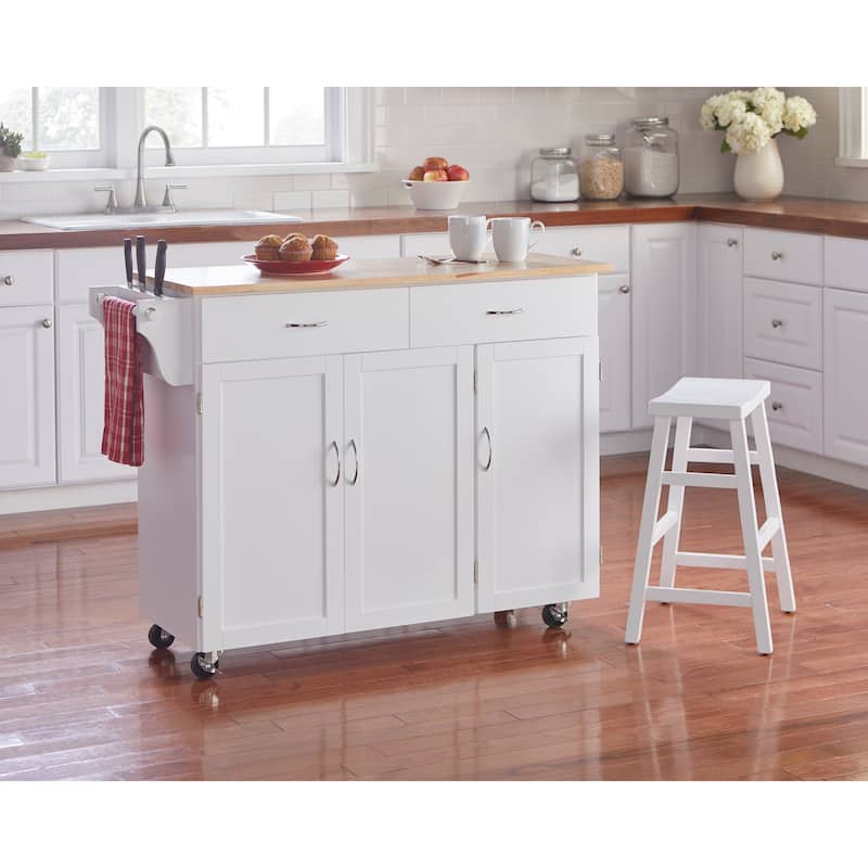 Simple Living Addie Kitchen Cart with Wood Top - White